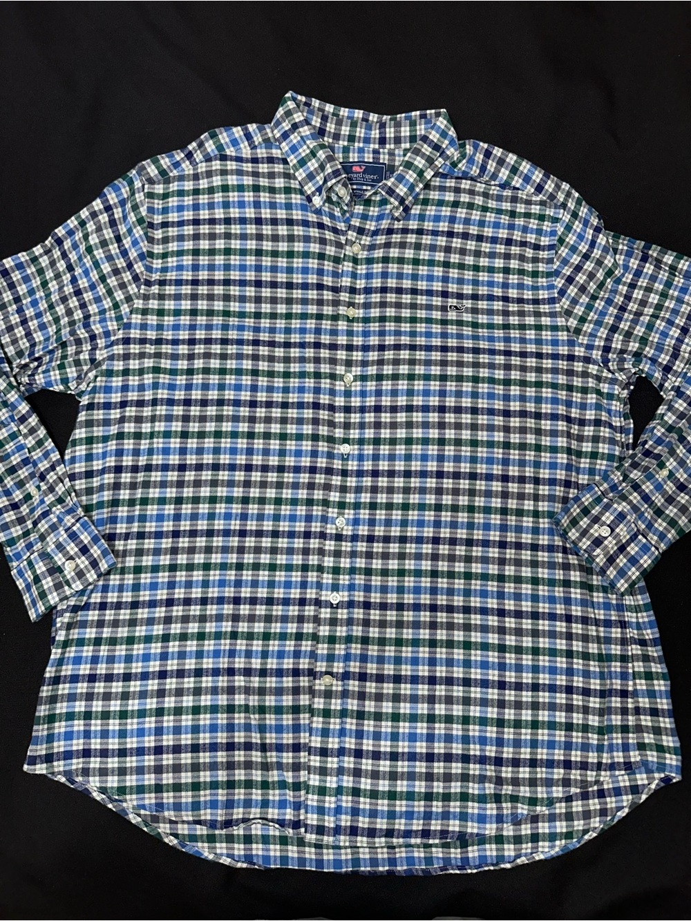 Vineyard Vines XXL Blue & Green Plaid Flannel whale Shirt